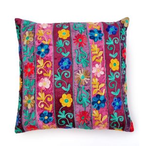 Cushions - Embroidered floral Pink cushion with blue backing